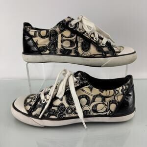 Women's Coach Barrett Signature C Black White Lace Sneakers Shoe Size 7.5 B
